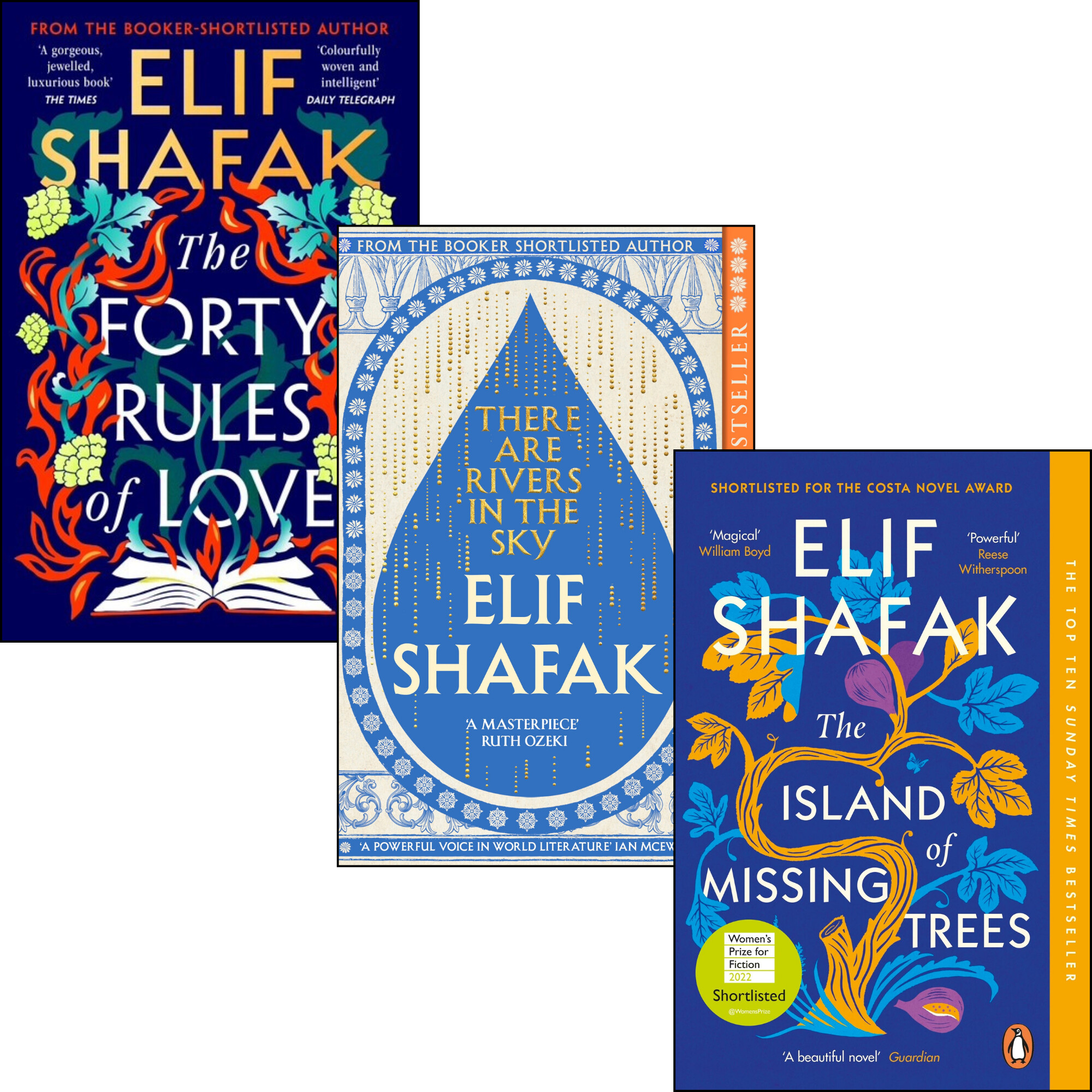 Three of Elif Shafak's book covers