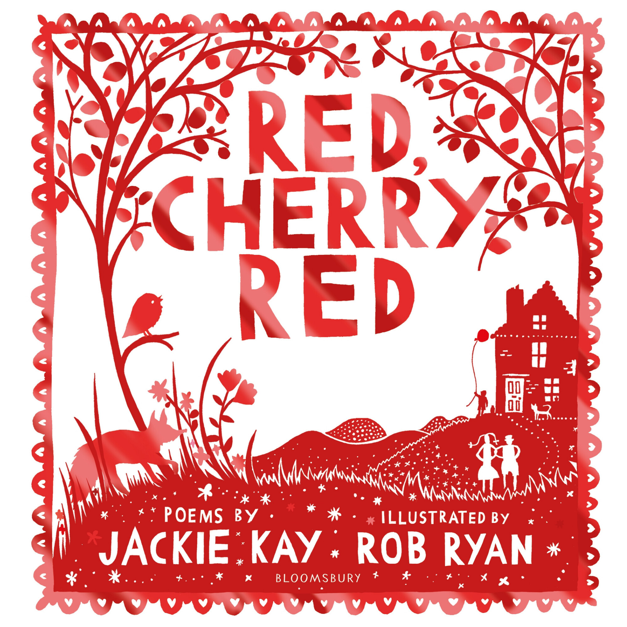 A red and white book cover of Red, Cherry Red by Jackie Kay